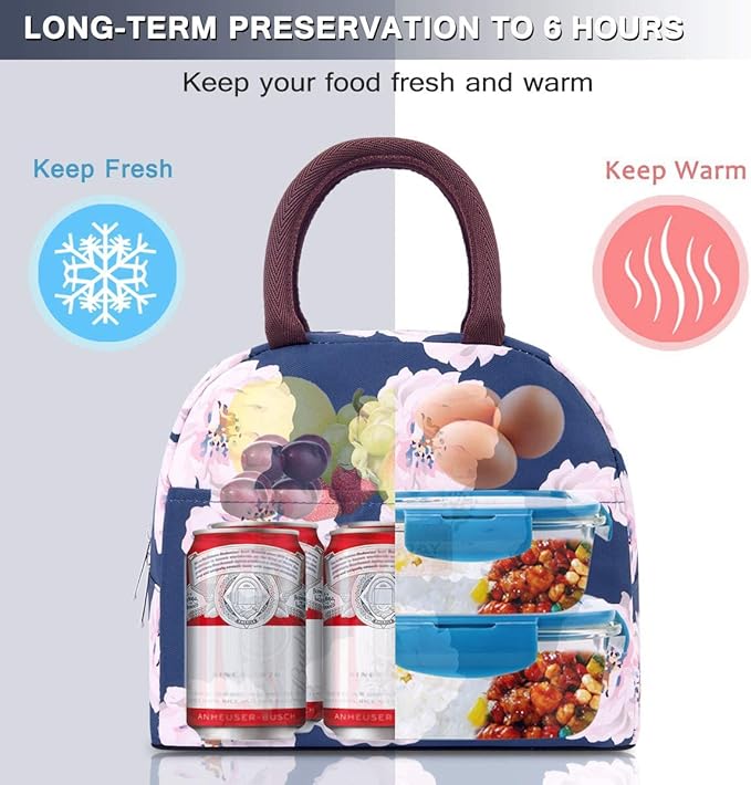 BALORAY Lunch Bag for Women Men Insulated Lunch Box for Adult Reusable Lunch Tote Bag for Work, Picnic or Travel (Pink Flower)