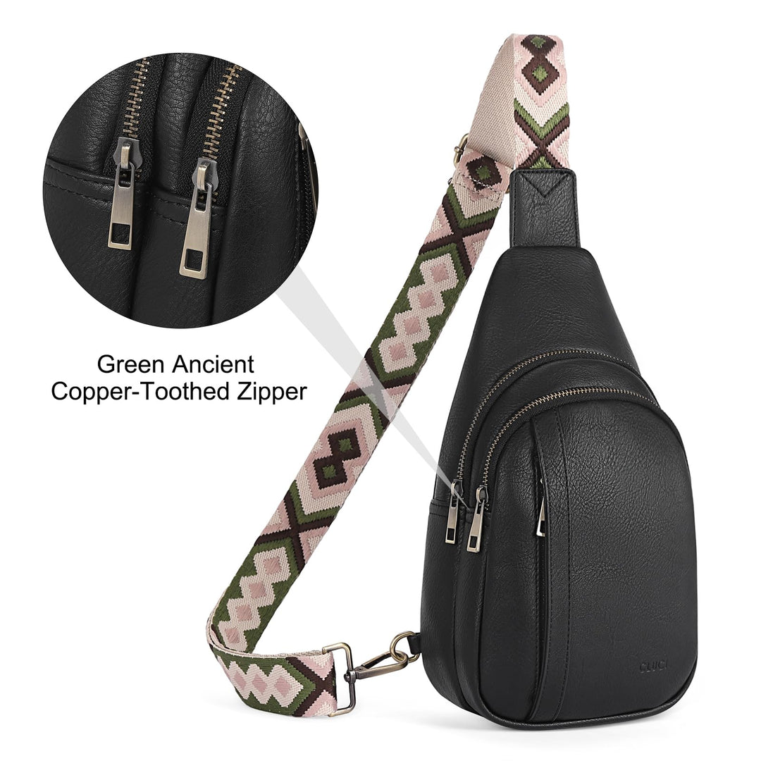 CLUCI Sling Bag Crossbody Bags for Woman Leather Cross Body Bag Sling Backpack Crossbody Backpack Casual Daypack for Travel Black