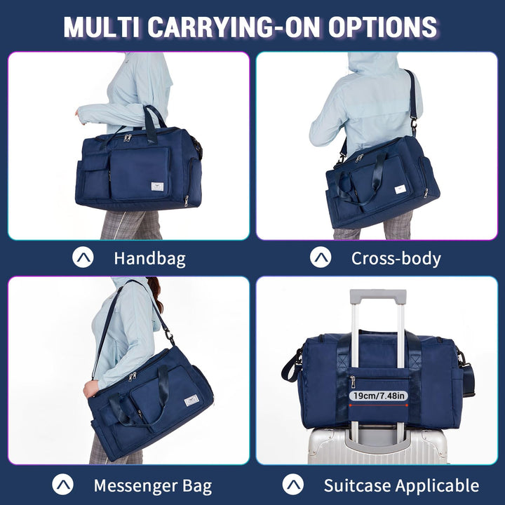 FIORETTO Women's Water-Resistant Gym Duffle Bag with Shoes Compartment, 37L Capacity, Multi-Functional, Ideal for Travel, Gym, Sports, Weekender, with Toiletry Bag, Navy Blue