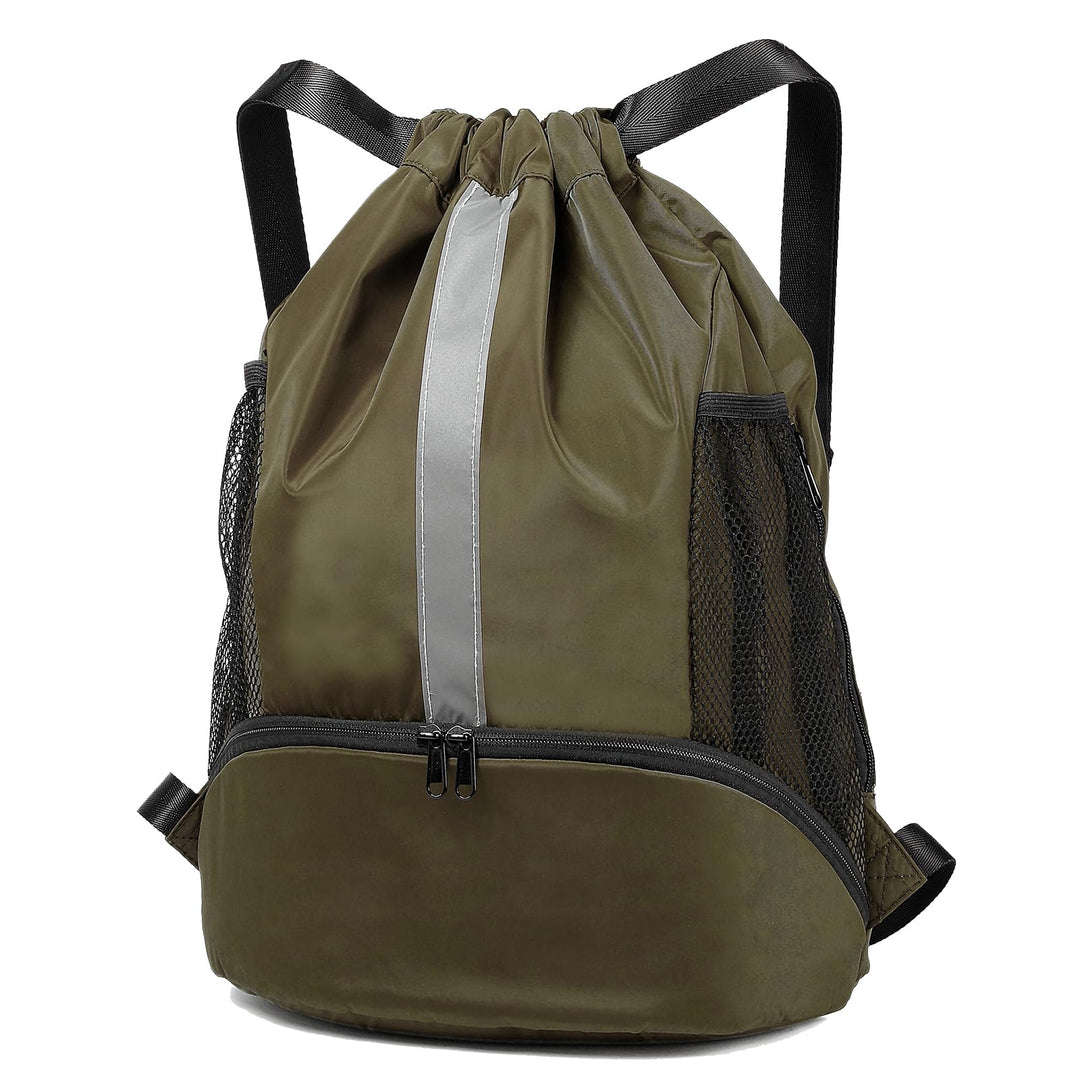 BeeGreen Moss-Green-Drawstring-Backpack-Gym-Sports-Bag, String Cinch Sack With Wet Proof Pocket & Shoe Compartment For Traveling Yoga Beach Swim Outdoor For Women&Men