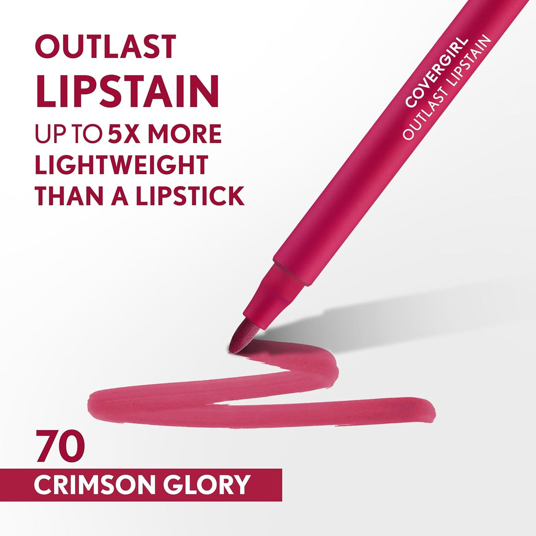 COVERGIRL Outlast Lipstain | 70 Crimson Glory | Vegan, Transfer-Proof, Satin Finish