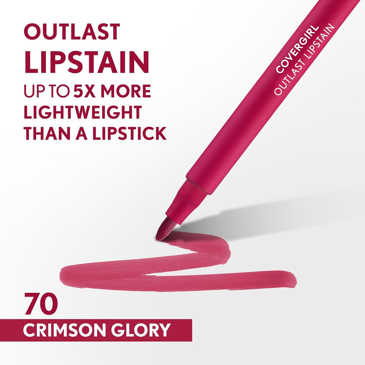 COVERGIRL Outlast Lipstain | 70 Crimson Glory | Vegan, Transfer-Proof, Satin Finish