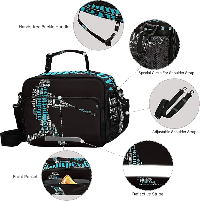 Baseball Lunch Bag Insulated Softball Lunch Box Cooler Bag Cooling Tote Food Container for Men Women Kids