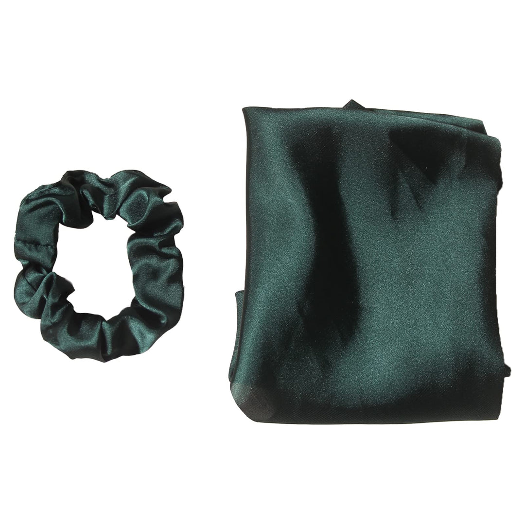 Pack of 2 Knotted Bow Hair Scrunchies Elastic Hair Scarf Black Hair Ties Bands Satin Hair Ribbon Scrunchy Red Ponytail Holder for Women and Girls (Dark green)