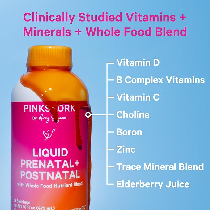 Pink Stork Liquid Prenatal Vitamins for Women - for Fertility, Pregnancy, Postpartum - Morning Sickness Support - 64 Servings - 2 Pack