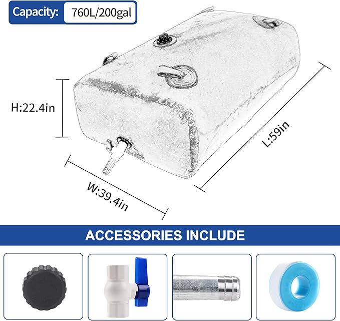 760 L/200 Gal Water Bladder Tank, Foldable Portable Water Storage Container, Emergency Water Bag for RV, Truck Bed, Fire Prevention, Drought Resistance, Blue