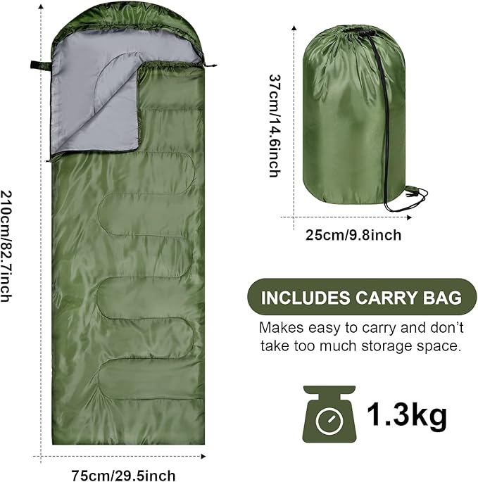 Tudomro 2 Pcs Camping Sleeping Bag for Adults, Lightweight Packable Waterproof Camping Gear Equipment to Keep Warm for Spring Summer Fall Indoor Outdoor Backpacking Hiking Travel