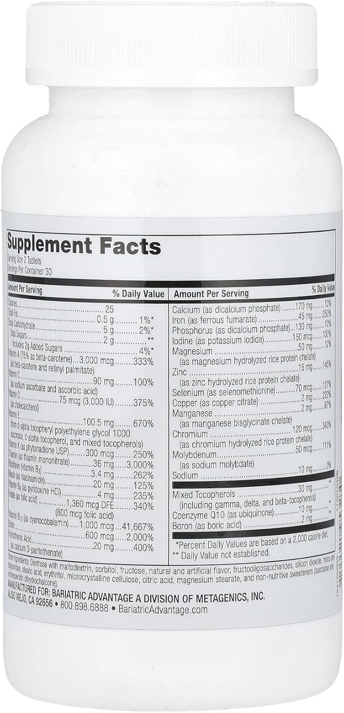 Bariatric Advantage Chewable Advanced Multi EA - High Potency Daily Multivitamin with Iron for Bariatric Surgery Patients - Strawberry Flavor - 60 Count