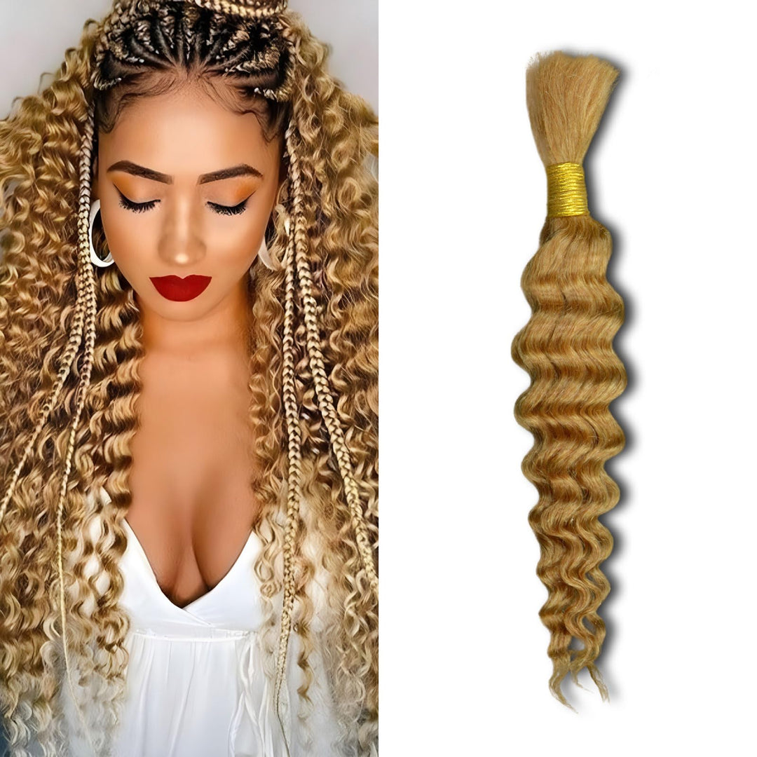 ZFY Human Braiding Hair 50g 18 Inch Deep Wave Bulk Human Hair for Braiding Boho Braids 100% Unprocessed Brazilian Virgin Human Hair Extensions No Weft 1 Bundle/Pack Honey Blonde