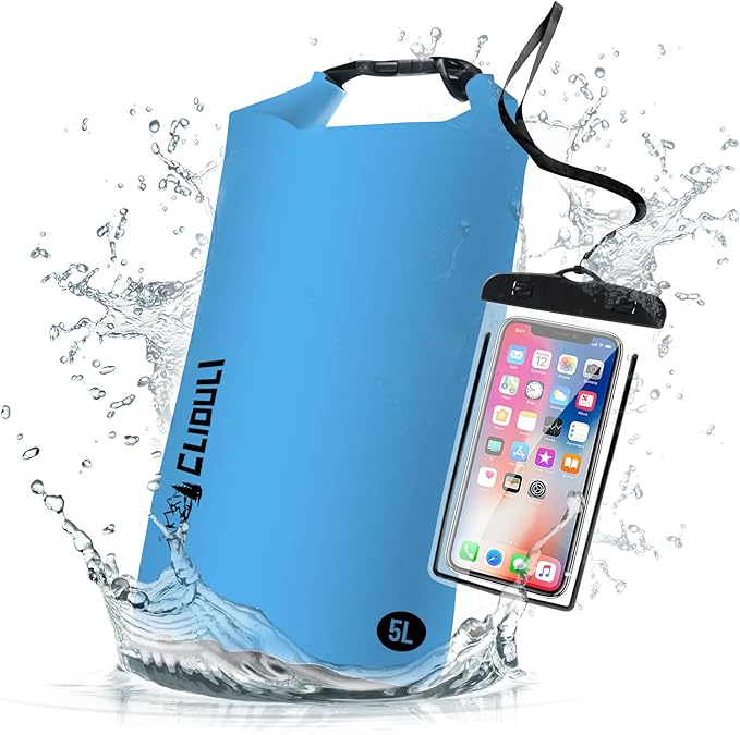 Waterproof Dry Bag,Roll Top Blue Small Waterproof Backpack 2L/5L/10L/20L/30L/40L Floating Lightweight Bags for Kayaking, Boating, Fishing, Swimming Camping with Waterproof Phone Case