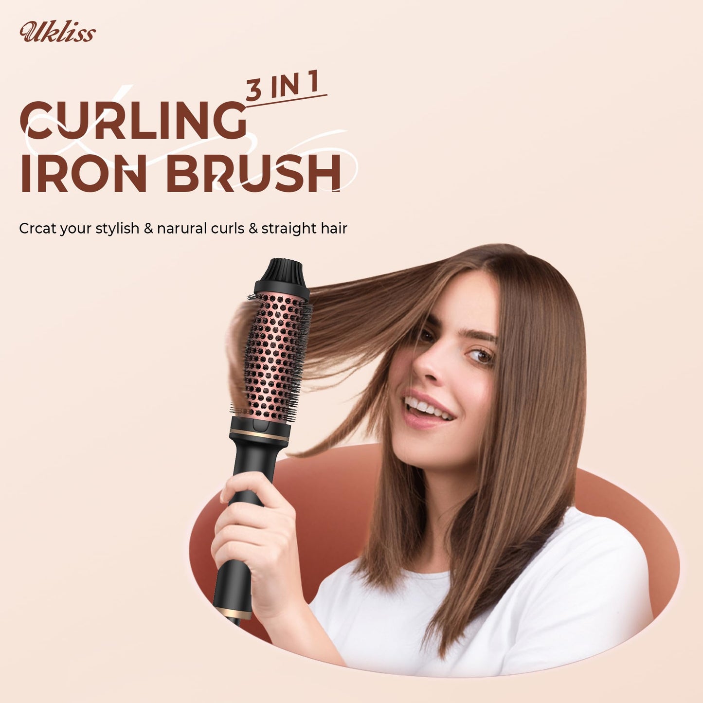 38MM Thermal Brush, Ionic Thermal Brushes, Double PTC Round Brush Heated Curling Iron Temp 120-200°C, Heat Brushs, Volumative Therma Brushes, Create Root Volume & Loose Curls