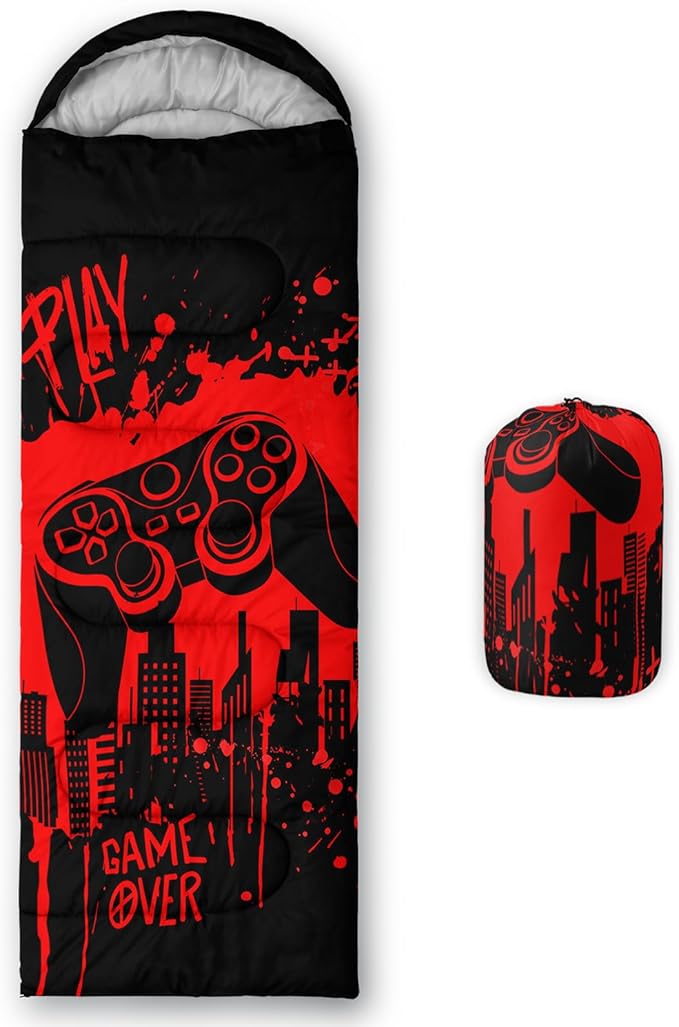 AILONEN Boys Sports Camping Sleeping Bags,Lightweight & Waterproof,3 Season Warm & Cool Weather,Black Player Basketball Sleeping Bags for Kids Adults,Travelling,Outdoors