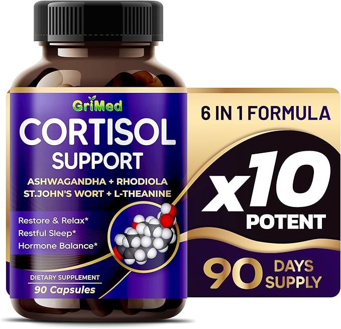 GriMed Ashwagandha Rhodiola 14,150mg - x 10 Power with St.John's Wort, L-Theanine - Restore & Relax, Restful Sleep - USA Made & Tested (90 Count (Pack of 1))
