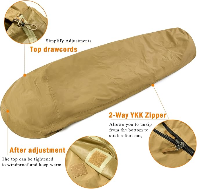 Bivy Cover Sack for Military Army Modular Sleeping System, Waterproof Outer Shell for Sleeping Bag, Minimalist Stealth Shelter