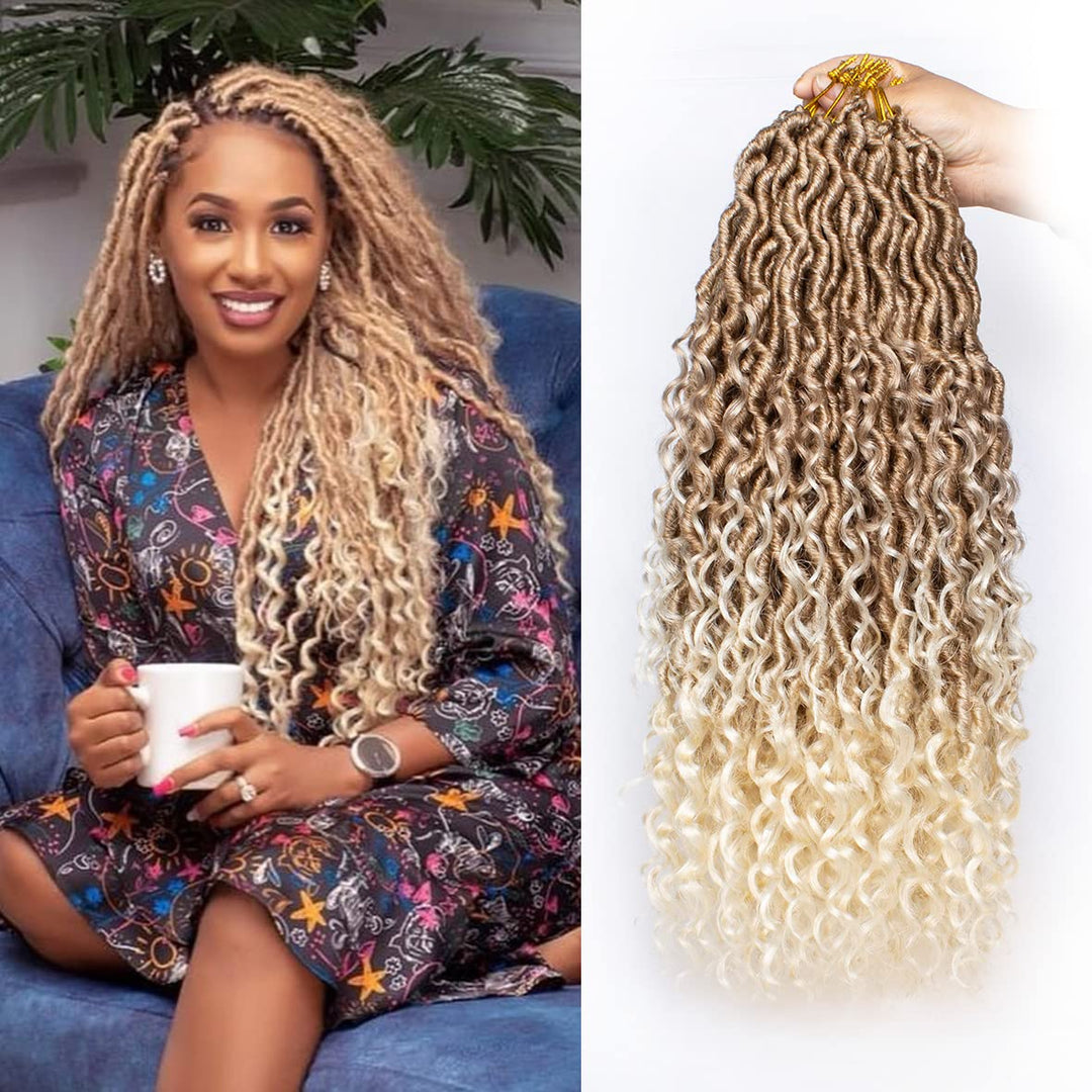 Zrq 8 Packs Goddess Locs Crochet Hair 18 Inch Blonde Boho Faux Locs Crochet Braids, Pre Looped Bohemian Locs 27613 River Soft Lo