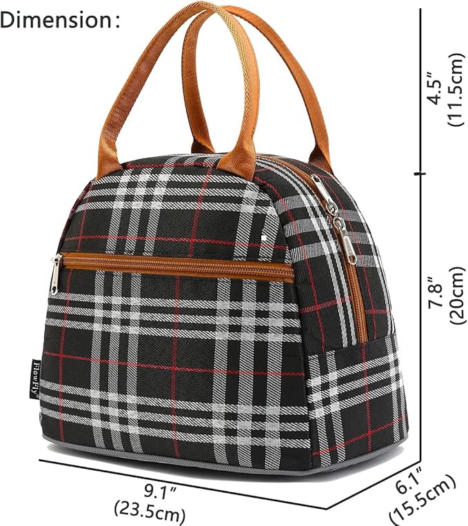 FlowFly Insulated Reusable Lunch Bag Adult Large Lunch Box Lunch Tote for Women and Men,With Front Pocket,W&B