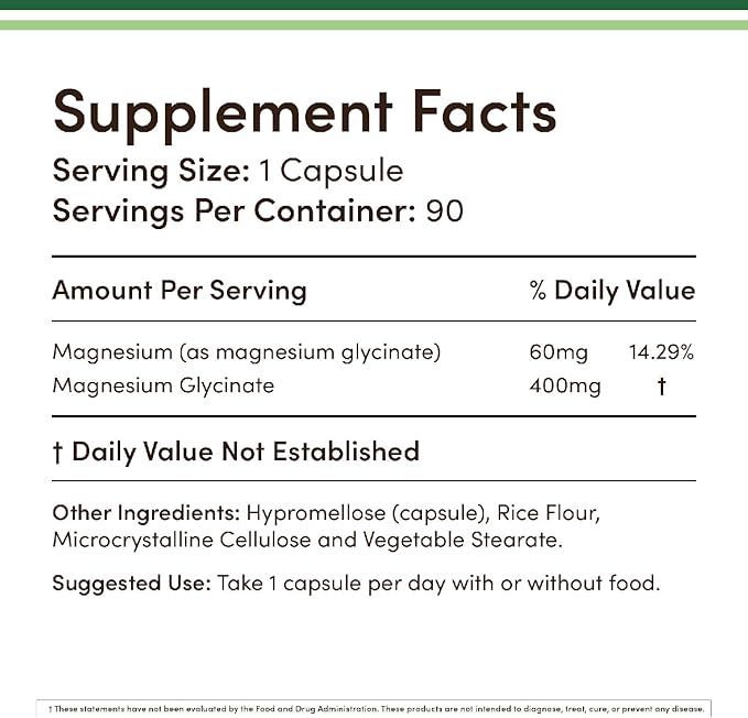 Magnesium Glycinate 400mg, 90 Capsules (Vegan Safe, Third Party Tested, Gluten Free, Non-GMO) High Absorption Magnesium by Double Wood Supplements