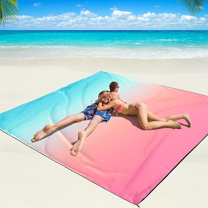 Beach Blanket Waterproof Sandproof Beach Mat 79" X 83" /10'x9'for 2-8 Adults Quick Drying Outdoor Picnic Mat Beach Accessories for Travel, Camping, Hiking