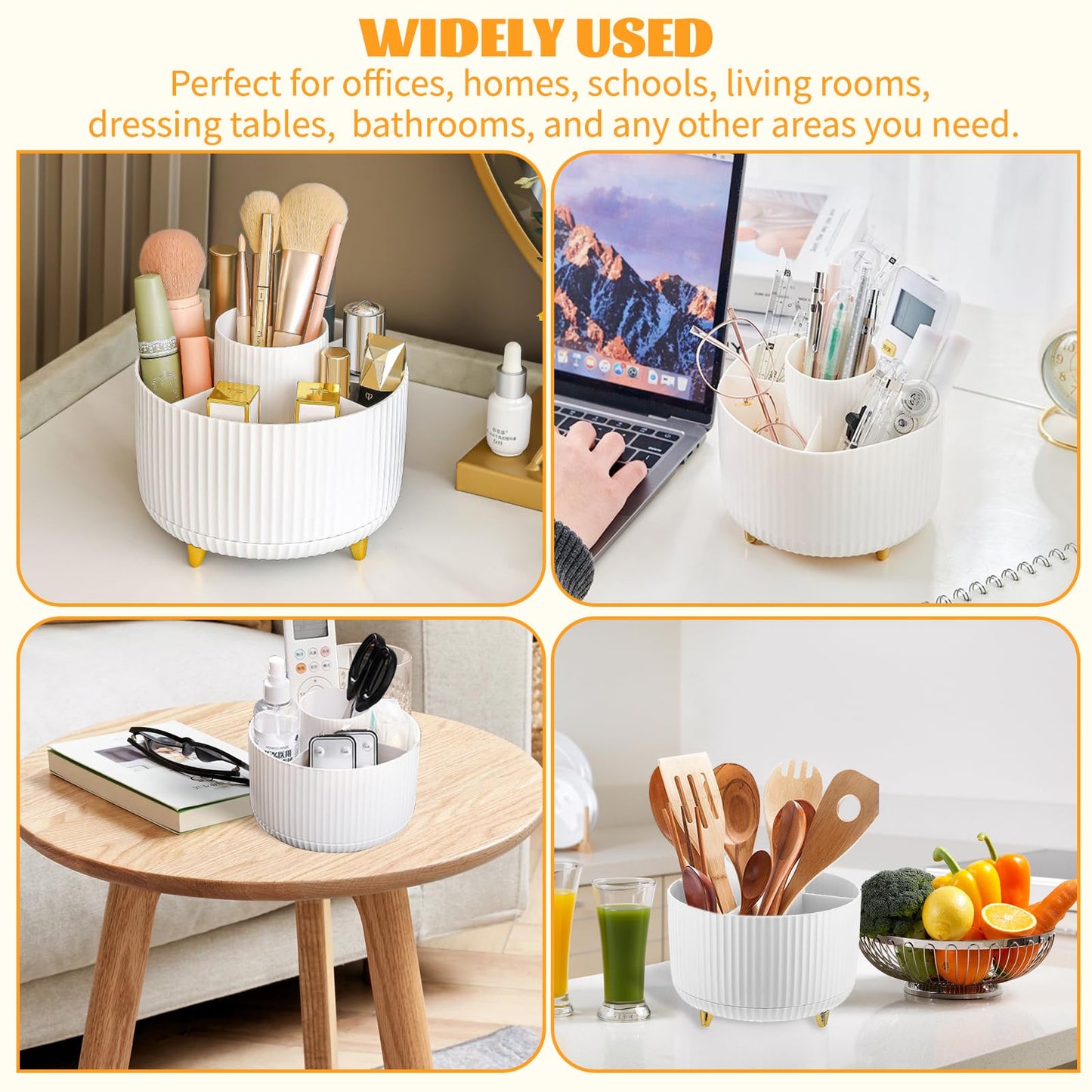 360° Rotating Makeup Organiser, Make Up Brush Holder with 5 Compartments, Desk Storage Container for Bedroom Dressing Table Cosmetics Organizer, Office Stationery Storage, Desktop Pen Holders (White)