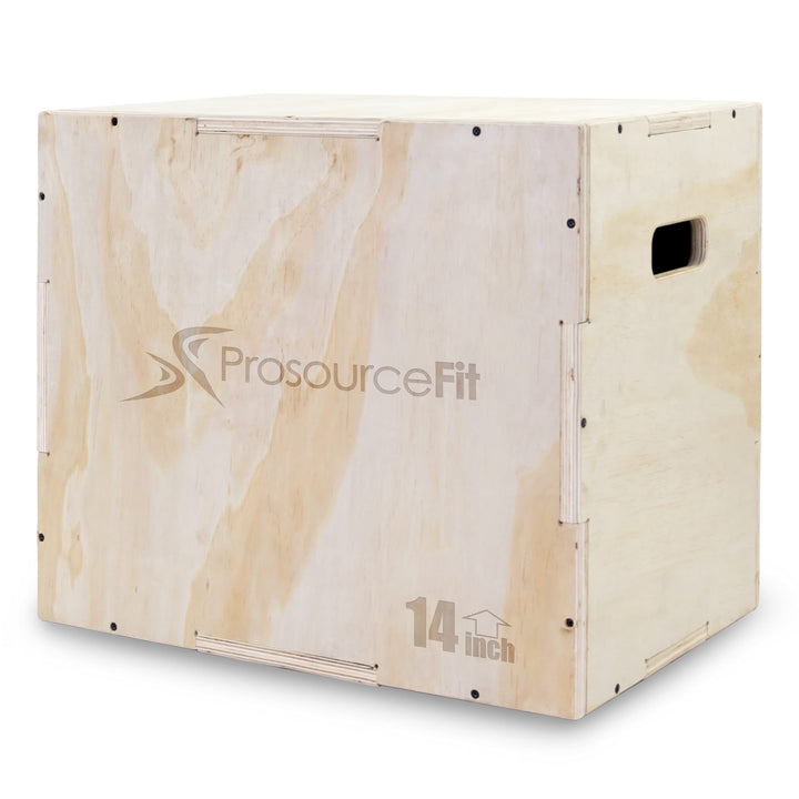 ProsourceFit 3-in-1 Wood Plyometric Jump Box For Cross Conditioning, Agility, Vertical Jump Training & Plyo Workouts, Beige, 16L x 14W x 12H