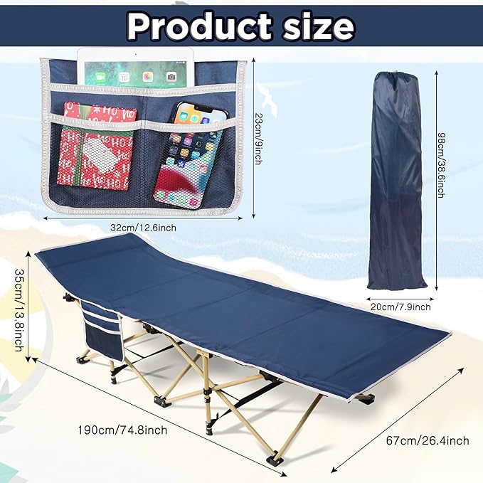 Wenqik 2 Pack 450lbs Max Load Camping Cot for Adults with Carry Bag Portable Folding Outdoor Sleeping Cot Heavy Duty Bed for Traveling Camp Military Office Nap Beach Home Lounging
