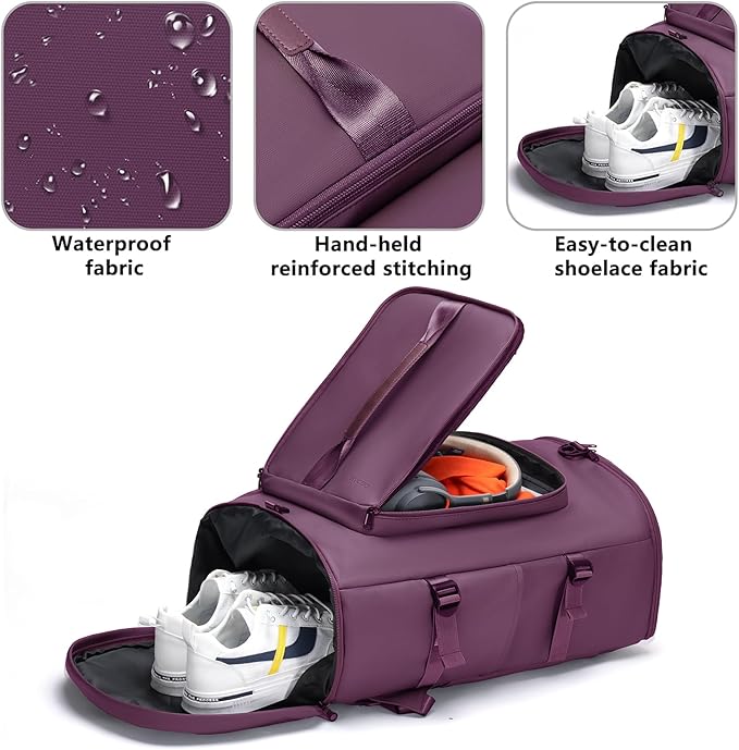 Gym Bag with Shoes Compartment - Duffle Bag for Men and Women, Travel Backpack Weekender Overnight Bag, Sports Bag with Wet Pocket Purple - MIYCOO