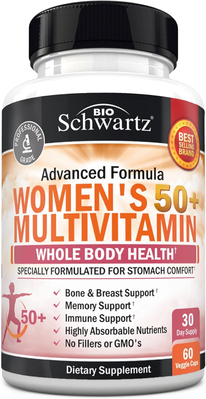 Daily Multivitamin for Women 50 & Over – Memory Support Supplement – Promotes Stress Reduction & Healthy Immune Response – Women's Multivitamin Supplement Designed for Stomach Comfort - 60 Capsules