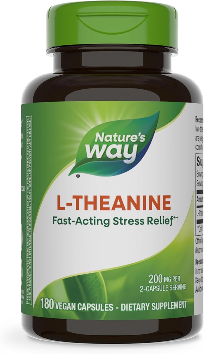 Nature's Way L-Theanine, Stress Support*, Promotes Relaxation*, 200 mg per 2-Capsule Serving, Vegan, 180 Capsules