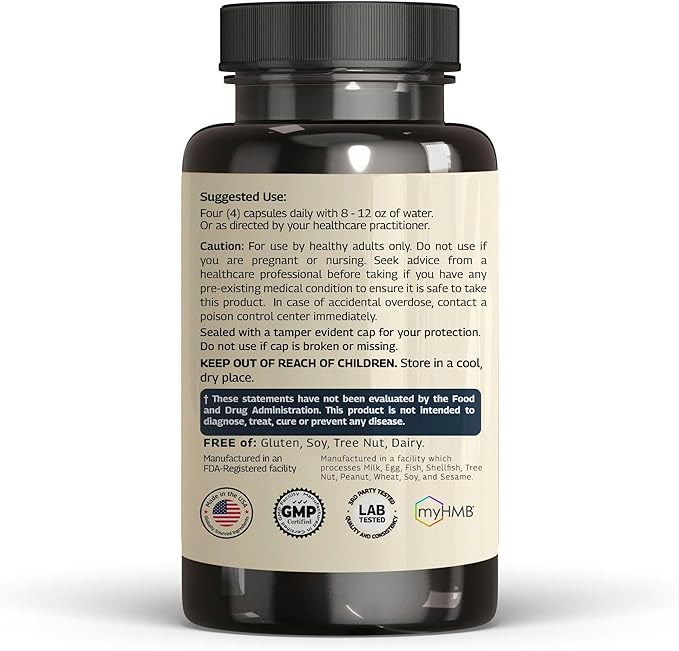 HMB 3000mg and Vitamin D3 Supplement Capsules per Serving *USA Made & Tested* Promotes Muscle Growth & Recovery - HMB Supplement and Vitamin D3 (1600 IU) - 120 Capsules 30 Servings