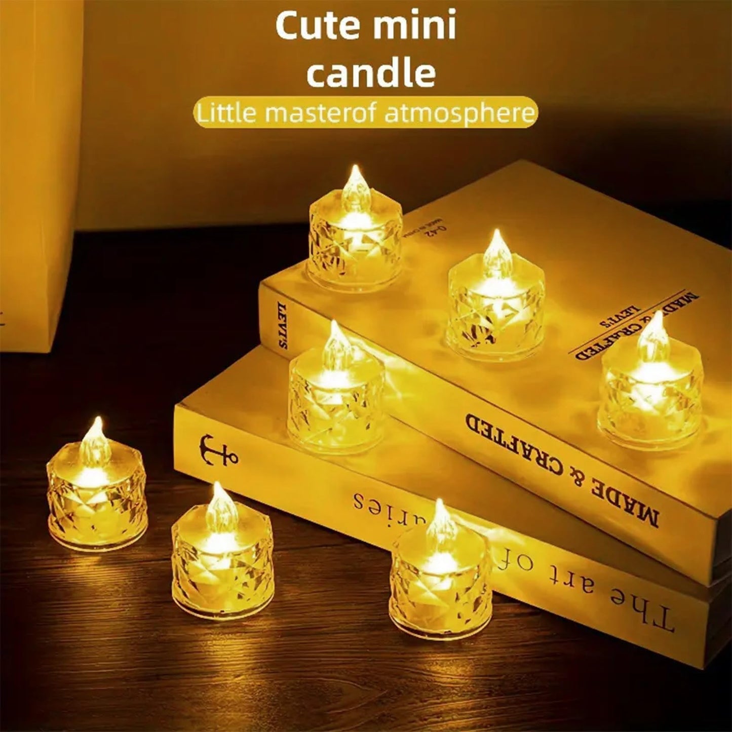 24 Pcs LED Tea Light Candles, Transparent Rhombus Crystal Warm Lights, Battery Operated Fake Candles Light, Battery Tea Lights Non Flickering for Votive Party Wedding Birthday Home Decoration