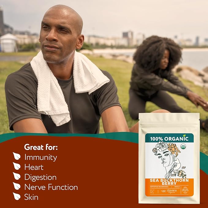 Organic Sea Buckthorn Berry Tea (PACK OF 2) - Seaberries Dried (Espino Amarillo) - Rich in Omega Fatty Acids, Antioxidants - Superfood Berries for Tea, Cooking & Baking