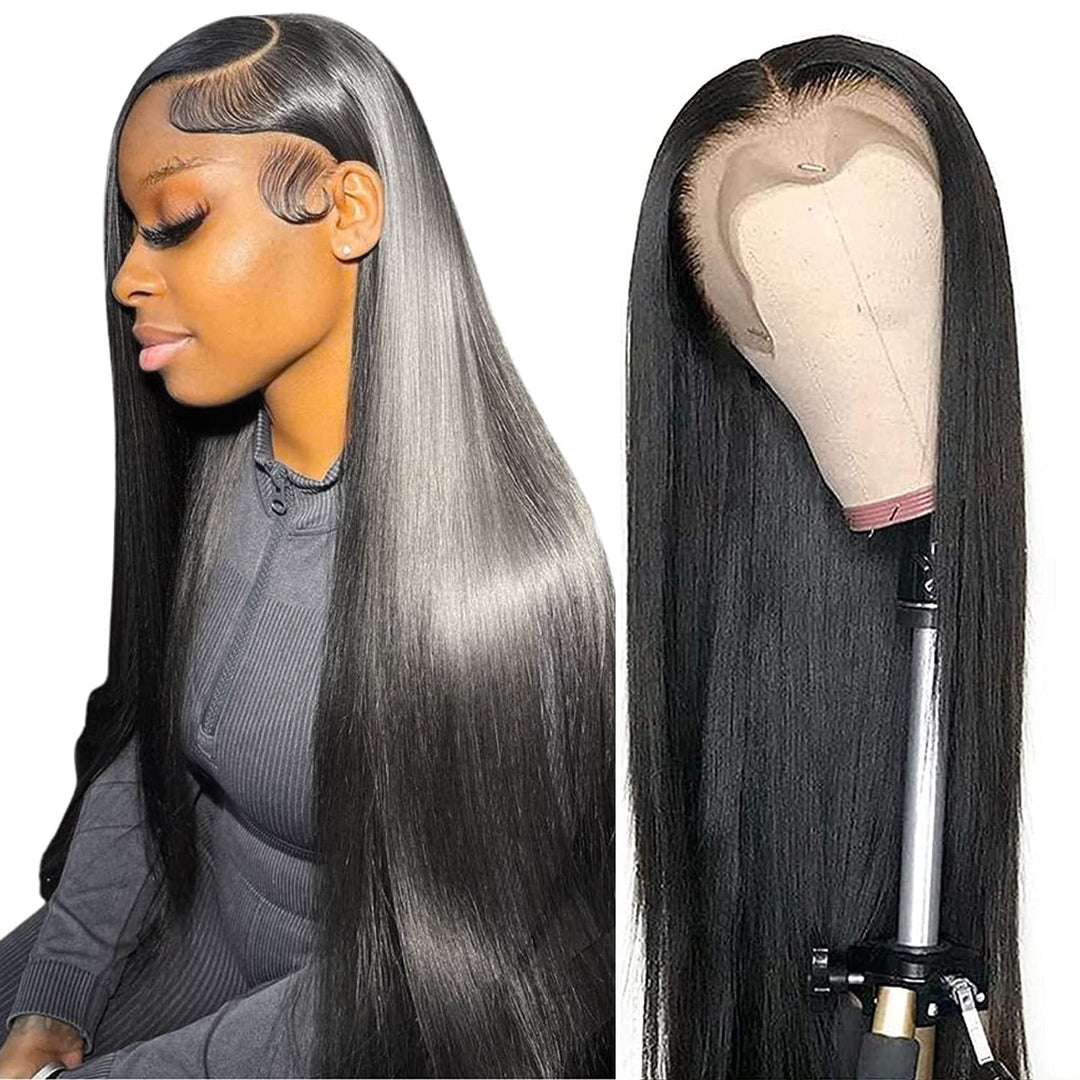 13x6 Straight Lace Front Wigs Human Hair HD Transparent Lace Front Human Hair Wigs for Black Woman Brazilian Lace Frontal Wigs Human Hair Glueless Wigs Human Hair Pre Plucked Natural Color 32inch