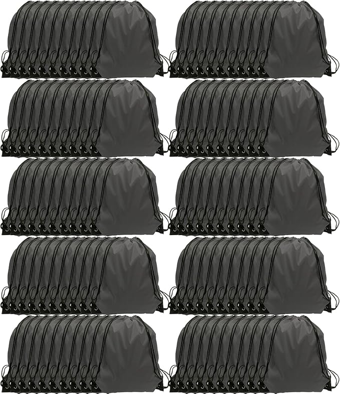 GoodtoU Drawstring Backpacks, 100 Pieces Drawstring Bags Bulk Nylon Backpack for Sport, Traveling, Team (Grey)
