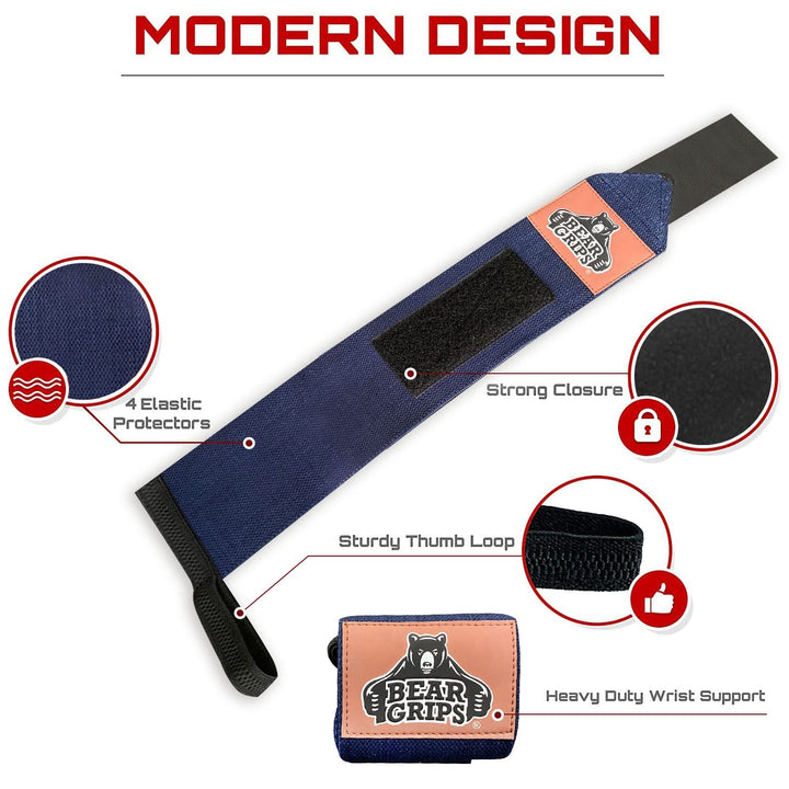 Bear Grips Wrist Wraps for Weightlifting | Weight Lifting Wrist Straps for Weightlifting | Extra Strength Gym Wrist Wraps | Two Wrist Wrap Per Pack | 12” & 18” | Lifting Wrist Wraps for Men & Women