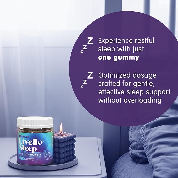 Livello Sleep Wild Berry Gummies - 30 Servings Natural Sleep Support with 5-HTP, Melatonin, and Vitamin B6 for Peaceful Night, Vegan & Gluten-Free