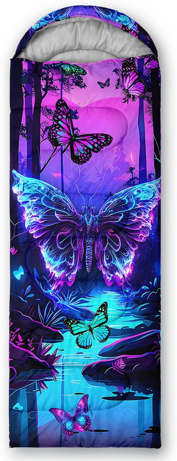 AILONEN Kids Floral Cat Camping Sleeping Bags,Lightweight & Waterproof,3 Season Warm & Cool Weather,Kawaii Kitten Sleeping Bags for Girls Adults,Travelling,Outdoors