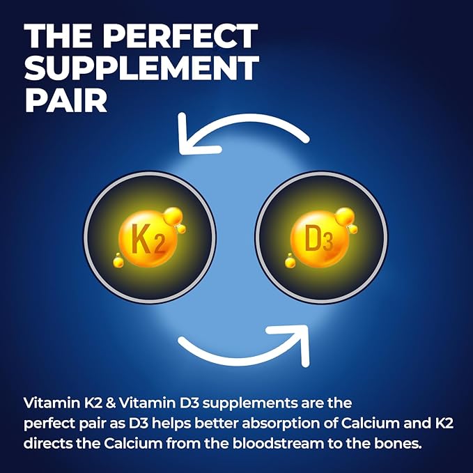 Biovitalia Plant Based Vitamin D3 + K2 60 Capsules for Men & Women | Dietary Supplement | Supports Immune System & Bone Health | Promotes Calcium Absorption - 60 Vegan Capsules