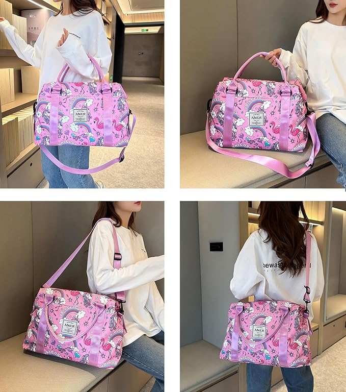 Travel Duffle Bag Weekender Overnight Bag Gym Tote with Dry and Wet Separated Pocket for Women Girls Shoulder Workout Duffel Bag Water Resistant (rainbow unicorn)