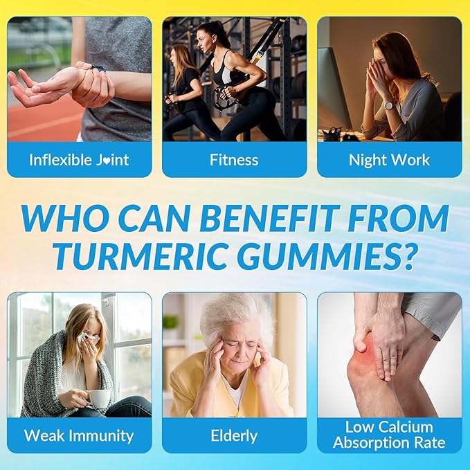 Turmeric Ginger Gummies with Omega 3, Turmeric Curcumin Supplement with Black Pepper,Vitamin D3 & K2 for Women & Men