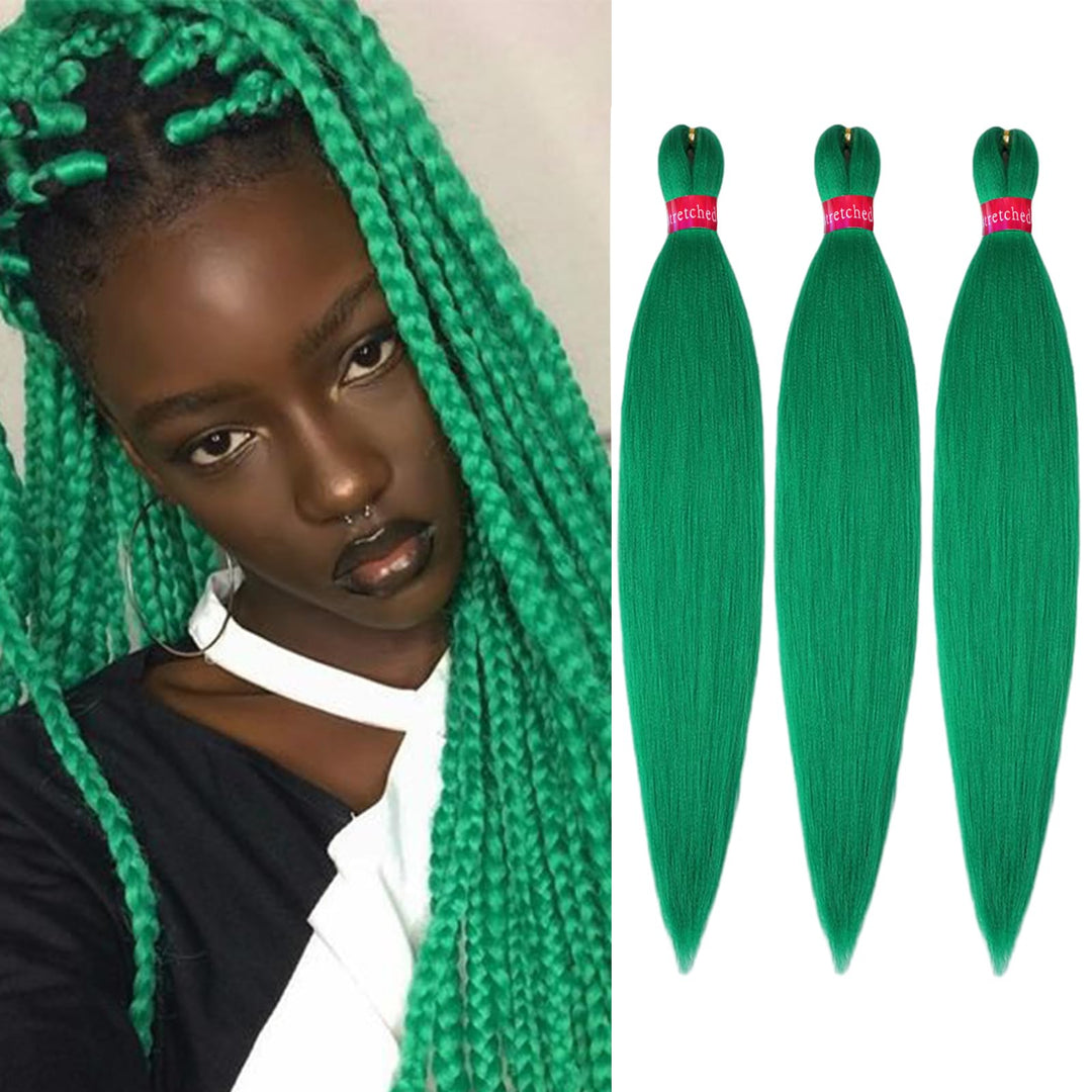 Green Braiding Hair Pre Strethched Silky Braid Hair Extensions, 100% Synthetic Itch Free Hair for Braiding Crochet Twist Hair Braid Extensions Yaki Texture(28''-3packs, green)
