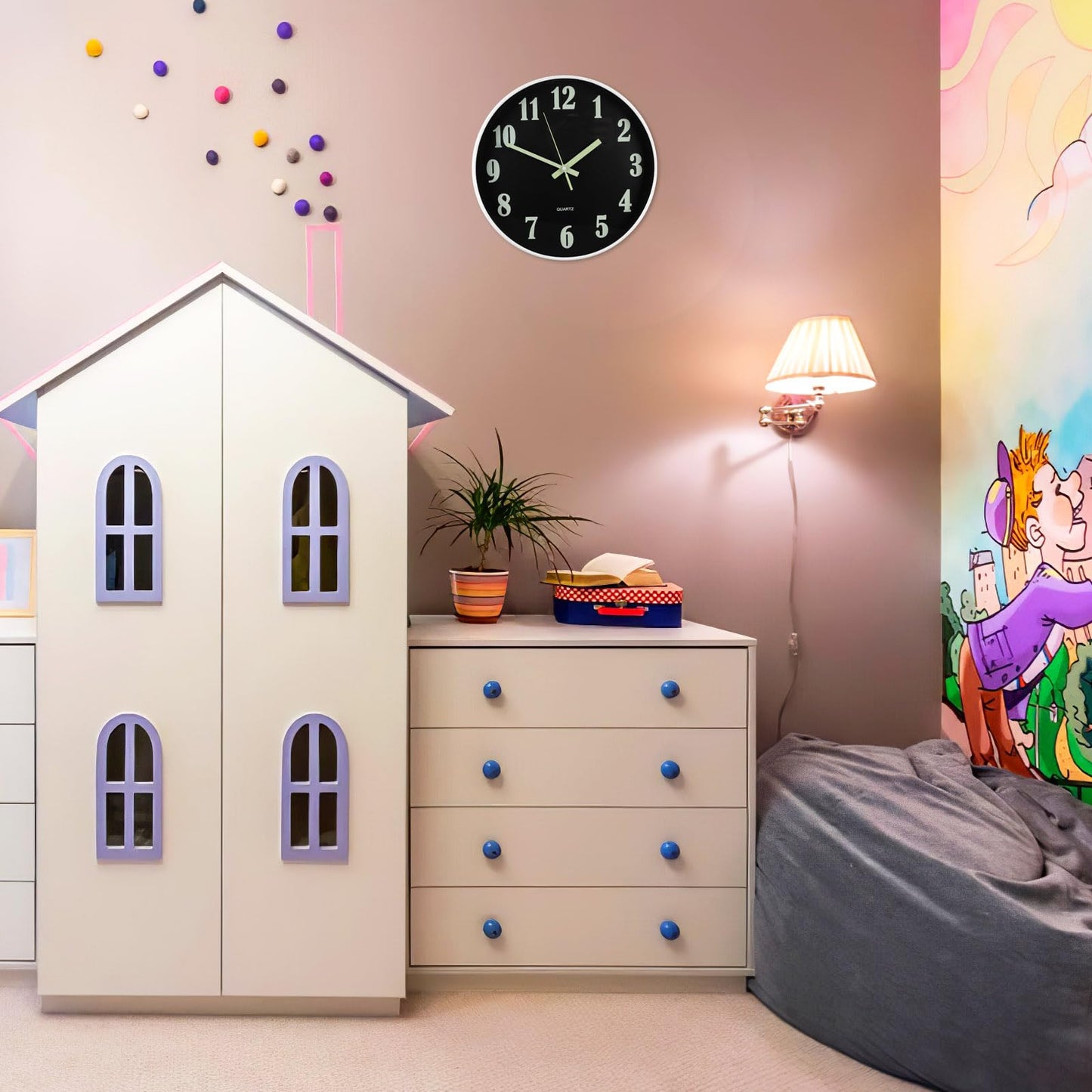 GEOKILO 12 Inch Luminous Wall Clocks, Silent Wall Clock Non Ticking, Wooden Modern Round Clock with Night Light, Decorative Wall Clock for Kitchen Office Bedroom (Battery Not Included)