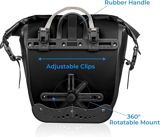 Waterproof Bike Pannier - 15L Saddle Bag for Bicycles Rear Rack - Bike Bag for Grocery, Laptop (Black, 1 PCS)