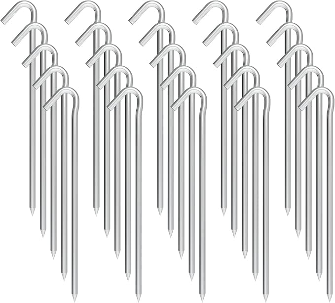 9 Inch Galvanized Tent Stakes Metal Tent Pegs, Heavy Duty Steel Yard Camping Stakes Tarp Hooks Inflatables Outdoor Decorations, 25 Pack