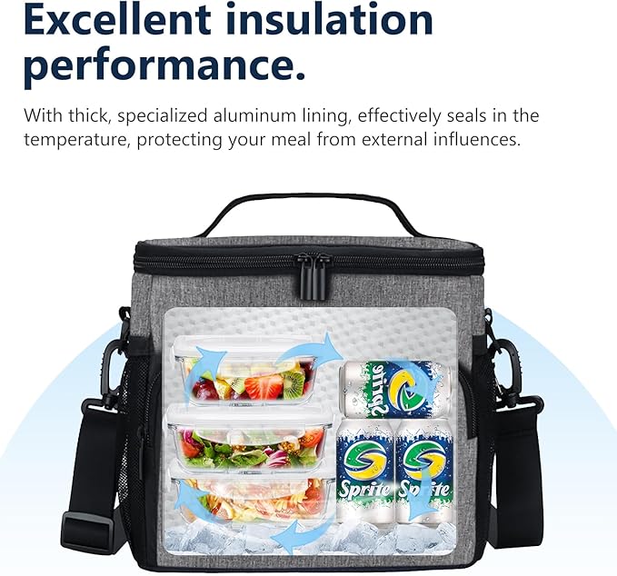 Gloppie Lunch Box for Men Women Insulated Lunch Bag Reusable Lunch Cooler Bag, Grey