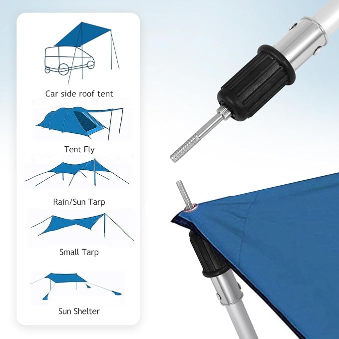 REDCAMP Aluminum Adjustable Camping Tarp Poles, Extra Tall Portable Canopy Poles, 41in to 126in Telescoping Heavy Duty Tent Poles for Shelter, Hammock Rain Fly, Awning, (Silver, Set of 2)