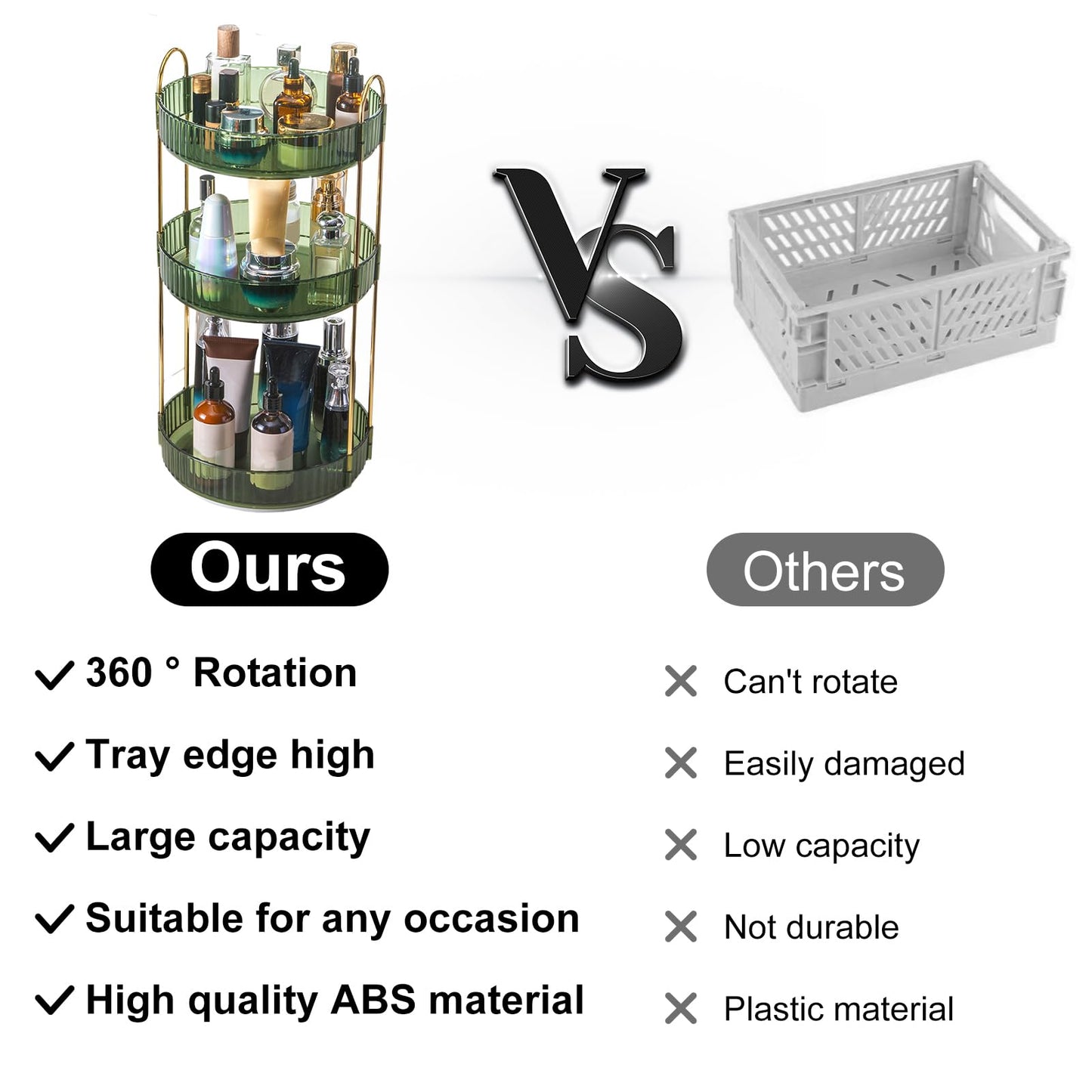 360 Rotating Makeup Organiser,Cosmetic Storage Skincare Makeup Spinning Holder Lipsticks Brushes Perfume Display Stand Box for Vanity Desk, Dresser, Bathroom (Green 3Tier)