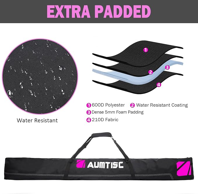 AUMTISC Ski Bag and Boot Bag Combo, Padded Ski Bags for Air Travel Flying, Adjustable Length for Skis Up to 200 cm and Boots Up to Size 13