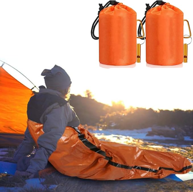 2-Person Emergency Sleeping Bag, Ultra Lightweight Waterproof Thermal Bivy Sack Cover, XL Emergency Shelter Survival Kit for Hiking Outdoor Camping …
