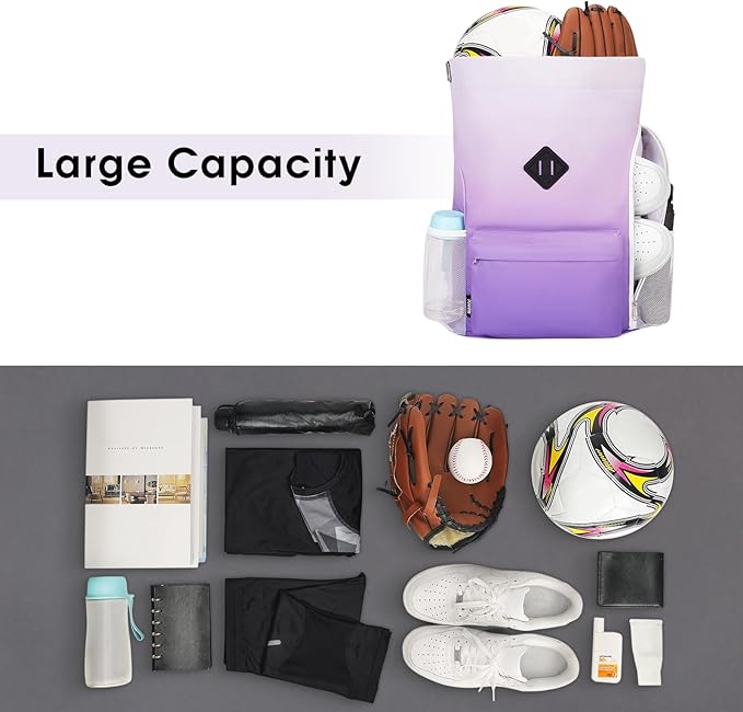 WANDF Drawstring Backpack Sports Gym Bag with Shoes Compartment, Water-Resistant String Backpack Cinch Bag for Women Men (Purple Gradient)