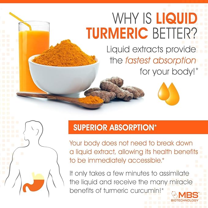 Advanced Liquid Turmeric – High Absorption Curcumin with Black Pepper & Vitamin D3 for Maximum Bioavailability – Joint, Inflammation & Immune Support – 20 fl oz